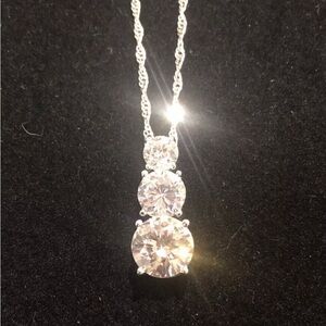 Three Stone Radiance by Absolute Diamond Graduated Round Cut Necklace Silver
